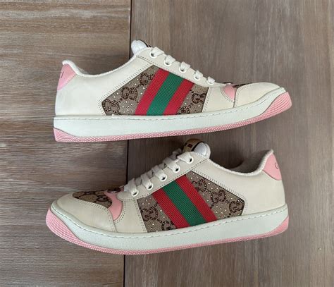 fake silver gucci sneakers|gucci screener sneakers with crystals.